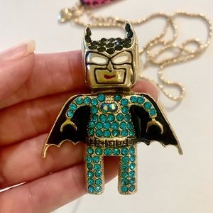 BETSEY JOHNSON Lego Batman Crystal Rhinestone Necklace/Brooch Combo